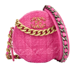 19 Round Chain Coin Bag, Leather/Tweed, Pink, 29079574(2019), DB, 2*